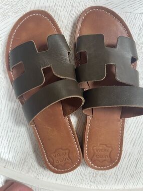Brown Leather ITALIAN Slide Sandals - Women's SIZE 9